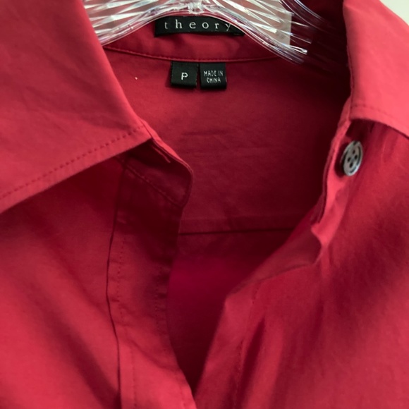 Theory Red Button Down Classic Fitted Shirt Size P Business Casual ~ Christmas! - Picture 2 of 5